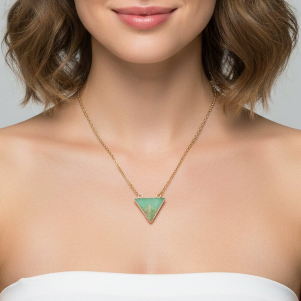 Gold Electroplated‎ Chrysoprase Triangle Necklace